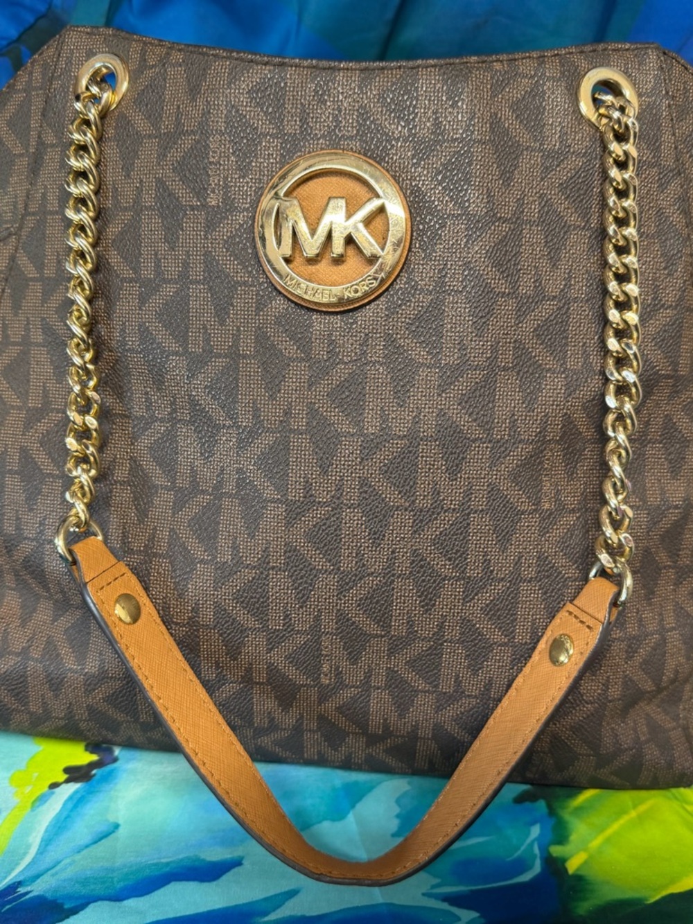 Michael Kors Brown Monogram Tote with Gold Hardware